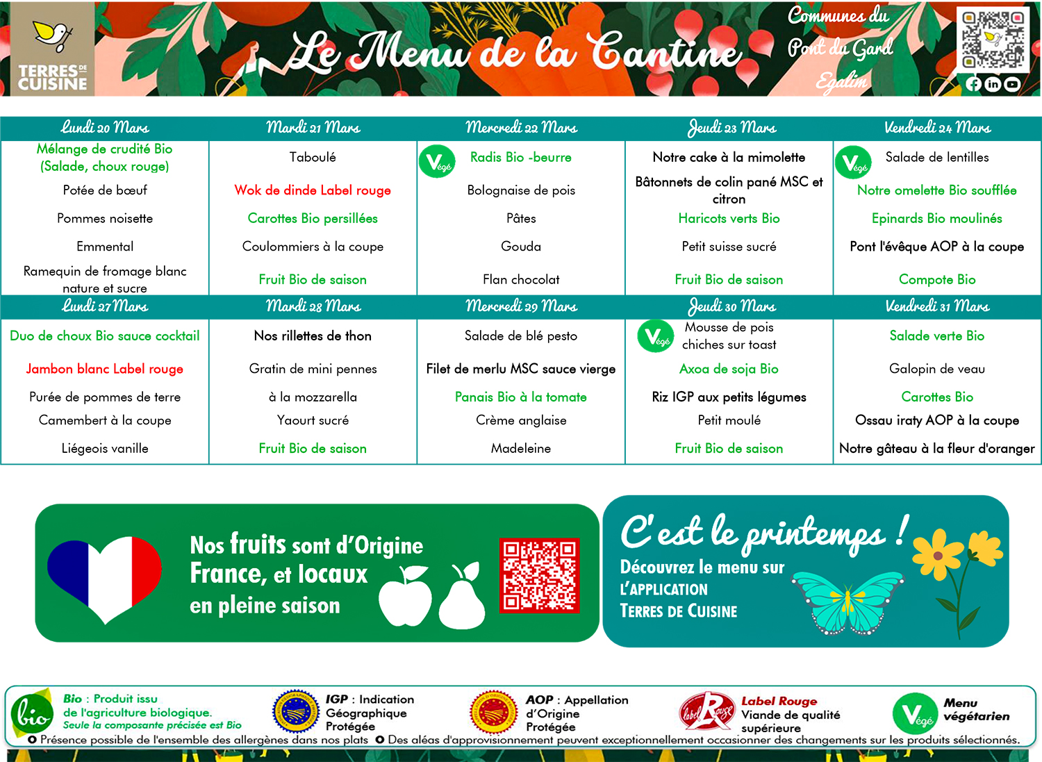 Menus de la cantine – Site officiel de la ville de Comps (Gard)